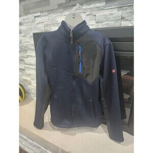 Swiss Tech Sweater Jacket Mens Small Navy Blue Black Full Zip Pockets Mock Neck